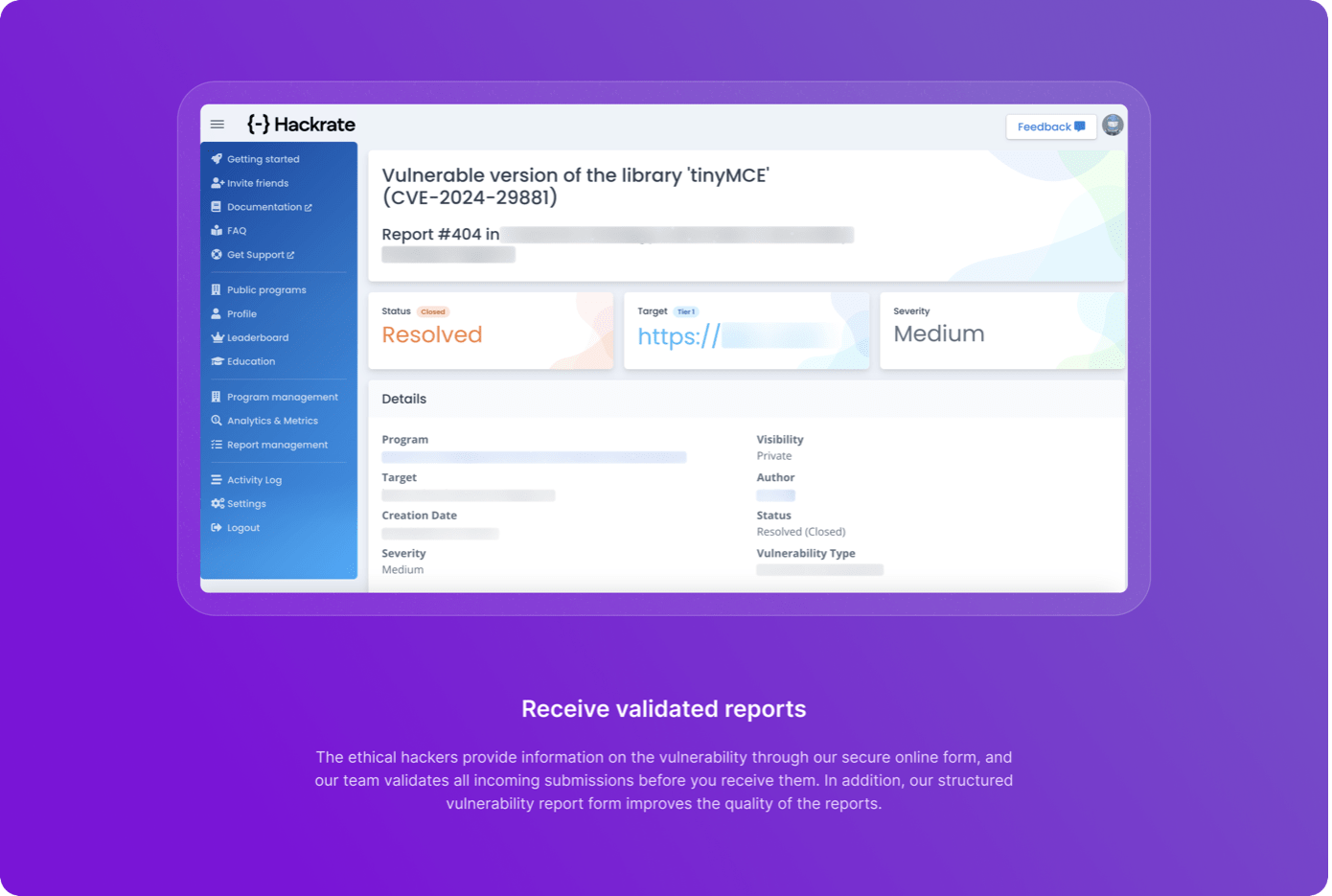 Receive validated reports